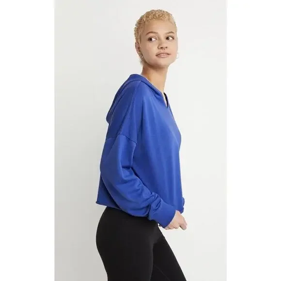 Champion French Terry Split-Neck Hoodie Sweatshirt Campus Sz L Underlined Logo - Picture 4 of 9